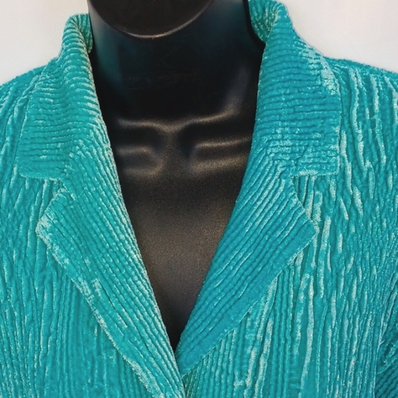 Rhonda Stark Textured Velvet Turquoise  Blazer - Size M, vintage, stretchy - Picture 2 of 6